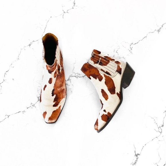 Zara Shoes - Zara Leather Animal Print Heeled Cowboy Ankle Boots
